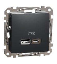 Sedna Design & Elements, gniazdo ładowania USB A+C 2,4A, czarny antracyt