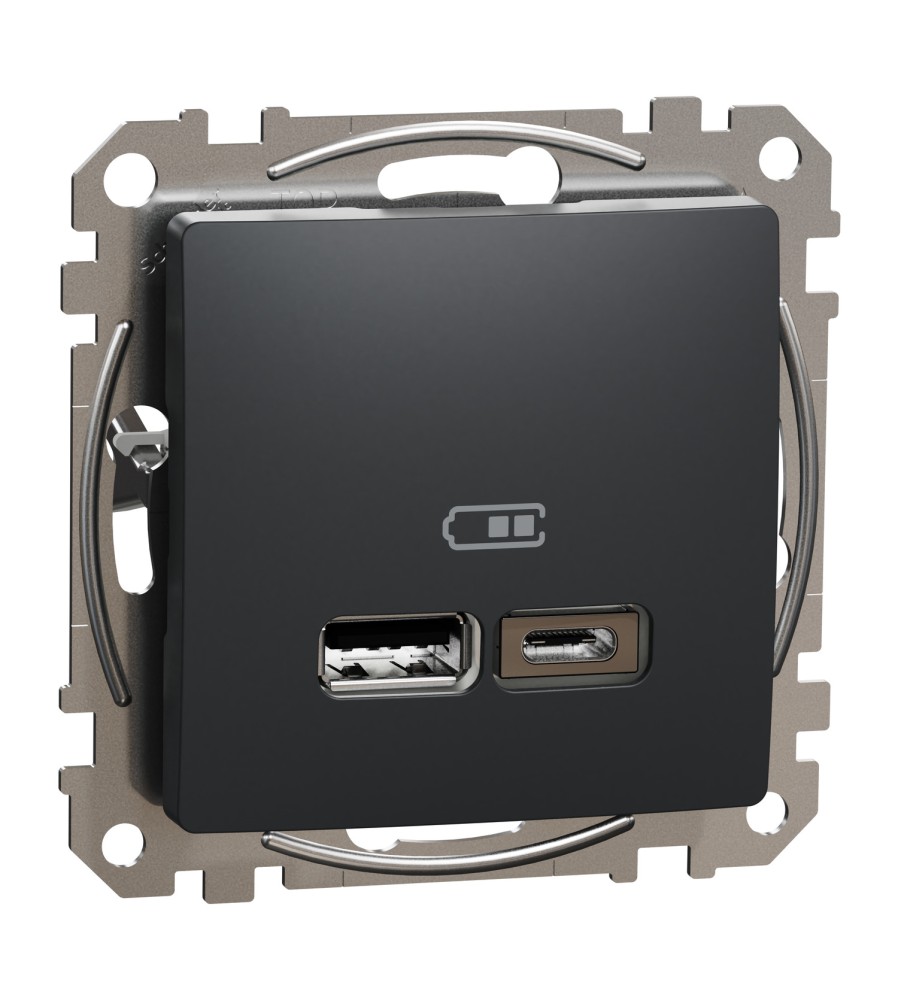 Sedna Design & Elements, gniazdo ładowania USB A+C 2,4A, czarny antracyt