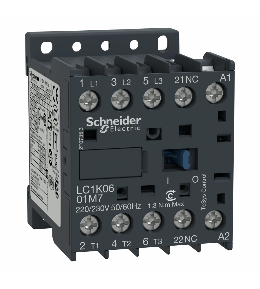 Stycznik mocy, TeSys K,  AC3,  12A, 3P, 1NC, cewka 230VAC, zaciski skrzynkowe