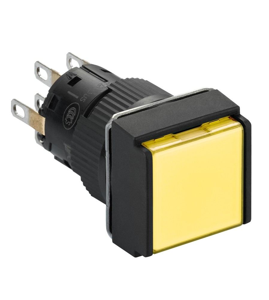 Przycisk płaski żółty ryglujący LED 24V 2NO kwadratowy plastikowy