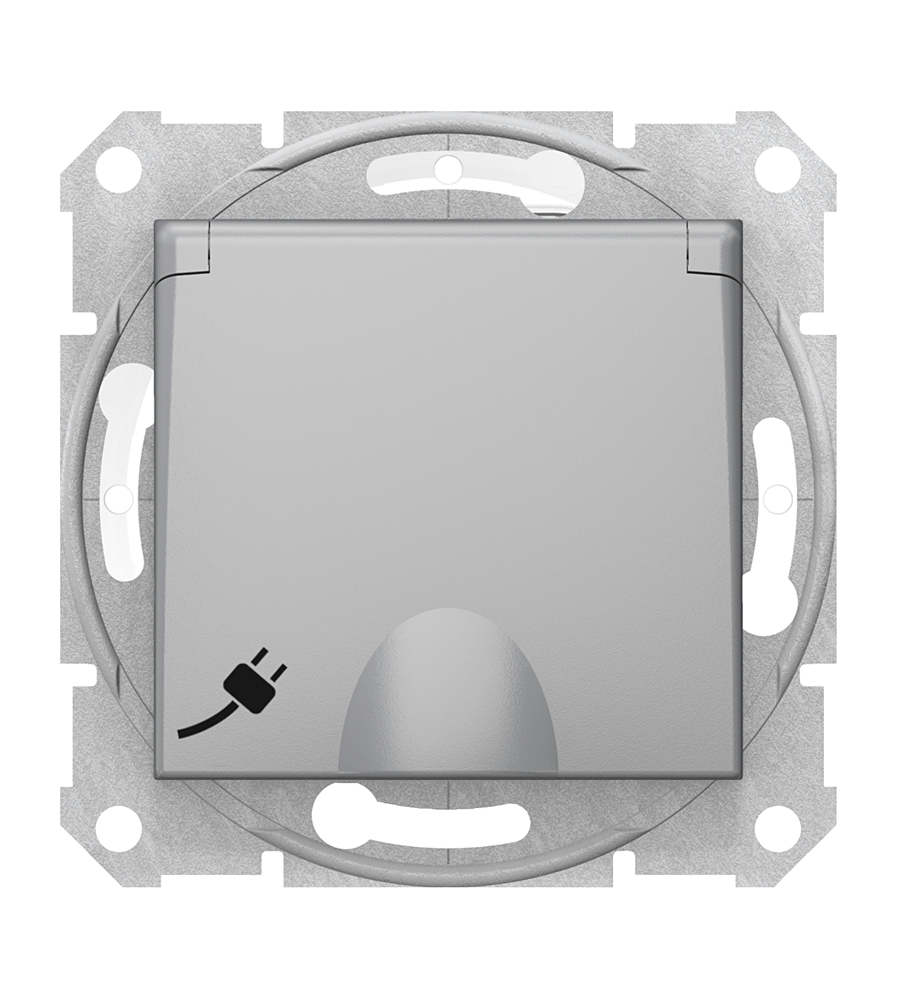 Sedna, gniazdo pojedyncze 2P+PE z przesłonami IP44, aluminium