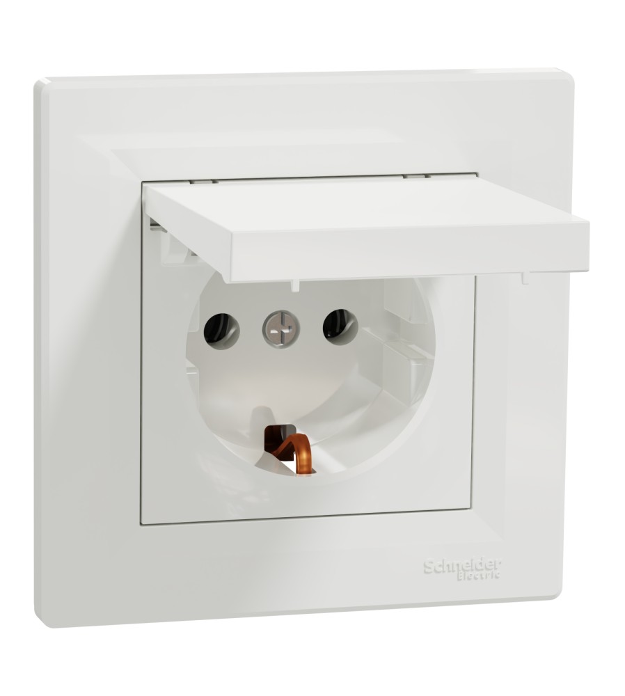 Gniazdo 2p+PE z klapką, białe